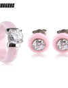 Valentine's Day Gift Lovely Pink Ceramic Jewelry Set For Women Big Crystal Rings Cute Rhinestone Stud Earrings Lady Girl Jewelry