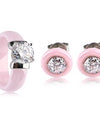 Valentine's Day Gift Lovely Pink Ceramic Jewelry Set For Women Big Crystal Rings Cute Rhinestone Stud Earrings Lady Girl Jewelry