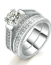 Silver Color Luxury 2 Rounds Wedding Ring Set