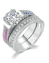 Silver Color Luxury 2 Rounds Wedding Ring Set