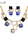 Luxury Austrian Crystals Square Jewelry Sets Geometric Earrings Square Pendant Snake Chain Necklace Jewelry Women Parure Bijoux