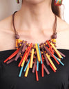 MANILAI Boho Multicolor Woods Necklaces For Women Long Wooden Beads Pendant Statement Necklace Beaded Ethnic Jewelry Handmade