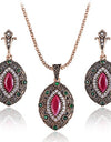 Indian luxury vintage crystal jewelry set earring necklace antique gold resin turkish wedding jewelry