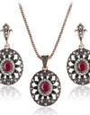 Indian luxury vintage crystal jewelry set earring necklace antique gold resin turkish wedding jewelry