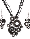 Multilayer Leather Pendant Necklace and Earrings