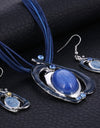 Multilayer Leather Pendant Necklace and Earrings