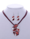 Multilayer Leather Pendant Necklace and Earrings