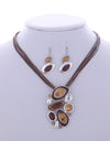 Multilayer Leather Pendant Necklace and Earrings