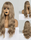 EASIHAIR Long Dark Brown Women's Wigs with Bangs Water Wave Heat Resistant Synthetic Wigs for Black Women African American Hair