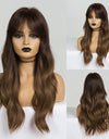 EASIHAIR Long Dark Brown Women's Wigs with Bangs Water Wave Heat Resistant Synthetic Wigs for Black Women African American Hair