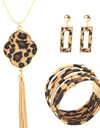 Statement Leopard Jewelry Set for Women Leopard Leather Bracelet Teardrop Drop Dangle Earrings Long Tassel Pendant Necklace