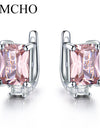 UMCHO Solid 925 Sterling Silver Clip Earrings For Women Rose Pink Morganite Gemstone Wedding Engagement Fashion Jewelry Gift