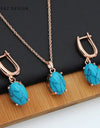 S&Z Fine Turquoises Oval Egg Shape 585 Rose Gold Earrings Jewelry Set For South Korean Women Temperament Wedding Fashion Jewelry