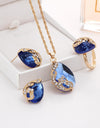 Elegant Big CZ Crystal Pendant Necklace Earrings Set Women Blue Red Waterdrop Cubic Zirconia Wedding Fashion Jewellry Set