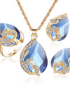 Elegant Big CZ Crystal Pendant Necklace Earrings Set Women Blue Red Waterdrop Cubic Zirconia Wedding Fashion Jewellry Set