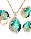 Elegant Big CZ Crystal Pendant Necklace Earrings Set Women Blue Red Waterdrop Cubic Zirconia Wedding Fashion Jewellry Set