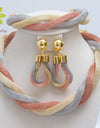 Women Wedding Mix Three Colors Necklace Earrings Bracelet Gold Accessories Jewelry Sets