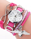 Silver Heart Pendant Leather Belt Quartz Clock