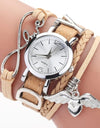 Silver Heart Pendant Leather Belt Quartz Clock