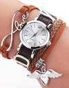 Silver Heart Pendant Leather Belt Quartz Clock