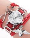 Silver Heart Pendant Leather Belt Quartz Clock