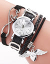 Silver Heart Pendant Leather Belt Quartz Clock