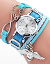 Silver Heart Pendant Leather Belt Quartz Clock