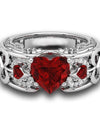 Crystal Red Heart Silver Ring