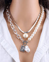 KMVEXO Fashion 2 Layers Pearls Geometric Pendants Necklaces