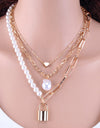 KMVEXO Fashion 2 Layers Pearls Geometric Pendants Necklaces