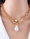 KMVEXO Fashion 2 Layers Pearls Geometric Pendants Necklaces