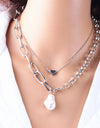 KMVEXO Fashion 2 Layers Pearls Geometric Pendants Necklaces