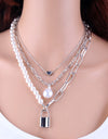 KMVEXO Fashion 2 Layers Pearls Geometric Pendants Necklaces