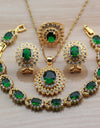 Dubai Yellow Gold Color Jewelry Sets For Women Fashion Accessories Green Cubic Zircon Big Flower Sets