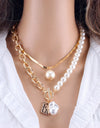 KMVEXO Fashion 2 Layers Pearls Geometric Pendants Necklaces