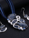 Multilayer Leather Pendant Necklace and Earrings