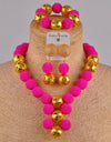 fuchsia pink costume necklace african jewelry set simulated pearl nigerian wedding beads FZZ30