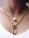 KMVEXO Fashion 2 Layers Pearls Geometric Pendants Necklaces