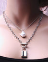 KMVEXO Fashion 2 Layers Pearls Geometric Pendants Necklaces