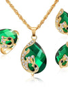 ZOSHI Wedding Jewelry Sets for Women Crystal Gold Chain Peacock Necklace Earrings Set Adjustable Rings 3pcs Jewelry Set