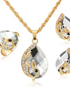 ZOSHI Wedding Jewelry Sets for Women Crystal Gold Chain Peacock Necklace Earrings Set Adjustable Rings 3pcs Jewelry Set