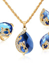 ZOSHI Wedding Jewelry Sets for Women Crystal Gold Chain Peacock Necklace Earrings Set Adjustable Rings 3pcs Jewelry Set