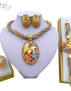 African Jewelry Charm Necklace Earrings Dubai Gold Jewelry Sets for Women Wedding Bridal Bracelet Ring Pendant Jewelry Set