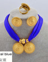 Rope Chain Ethiopian Jewelry Set Gold Color Eritrea Ethnic Style Habesha Pendant Earrings Ring #217106