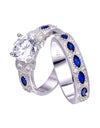 White CZ & Sapphire Solid Real 925 Sterling Silver Ring Set