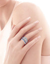 White CZ & Sapphire Solid Real 925 Sterling Silver Ring Set