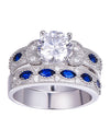 White CZ & Sapphire Solid Real 925 Sterling Silver Ring Set