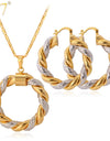 U7 Two Tone Gold Siver Pendant Necklace & Big Round Twist Chunky Hoop Earrings Women Jewelry Sets Valentine's Day Gift S544