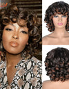 Short Hair Afro Kinky Curly Wigs With Bangs For Black Women Synthetic African Ombre Glueless Cosplay Wigs High Temperature