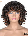 Short Hair Afro Kinky Curly Wigs With Bangs For Black Women Synthetic African Ombre Glueless Cosplay Wigs High Temperature